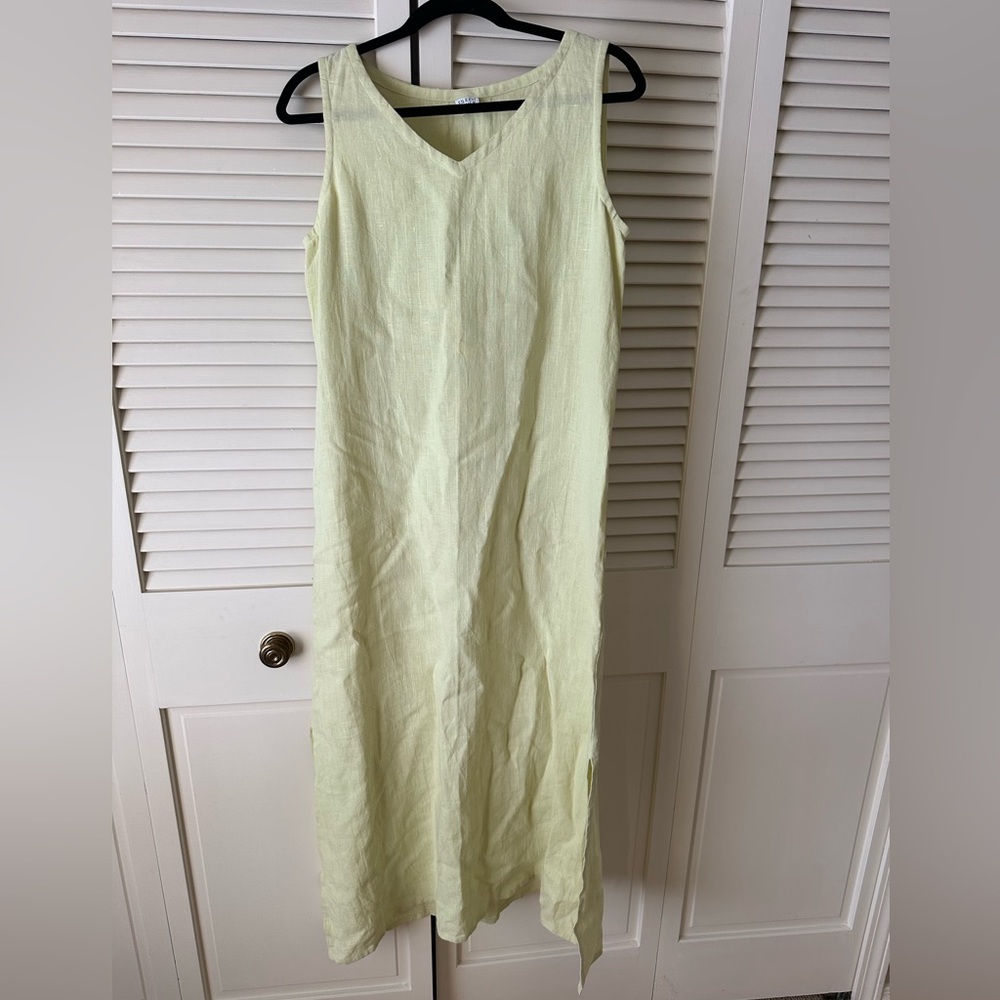 Vintage Eileen Fisher 100% Linen Light Green Dress Size S